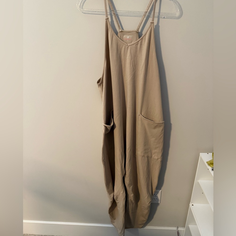 Free People Movement Beige Sleeveless Jumpsuit with Pockets size Medium